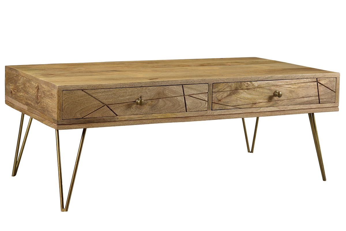 Mesa de centro en mango y metal dorado LINIUM