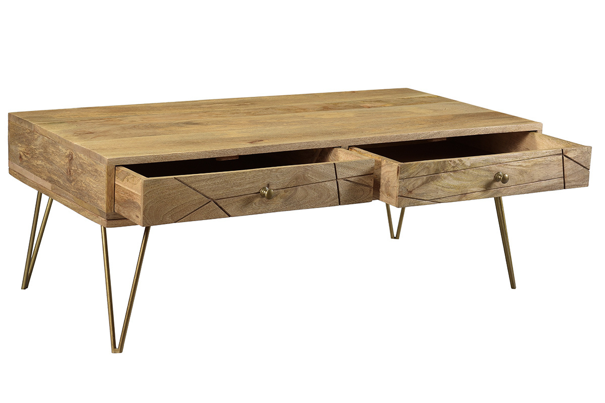 Mesa de centro en mango y metal dorado LINIUM