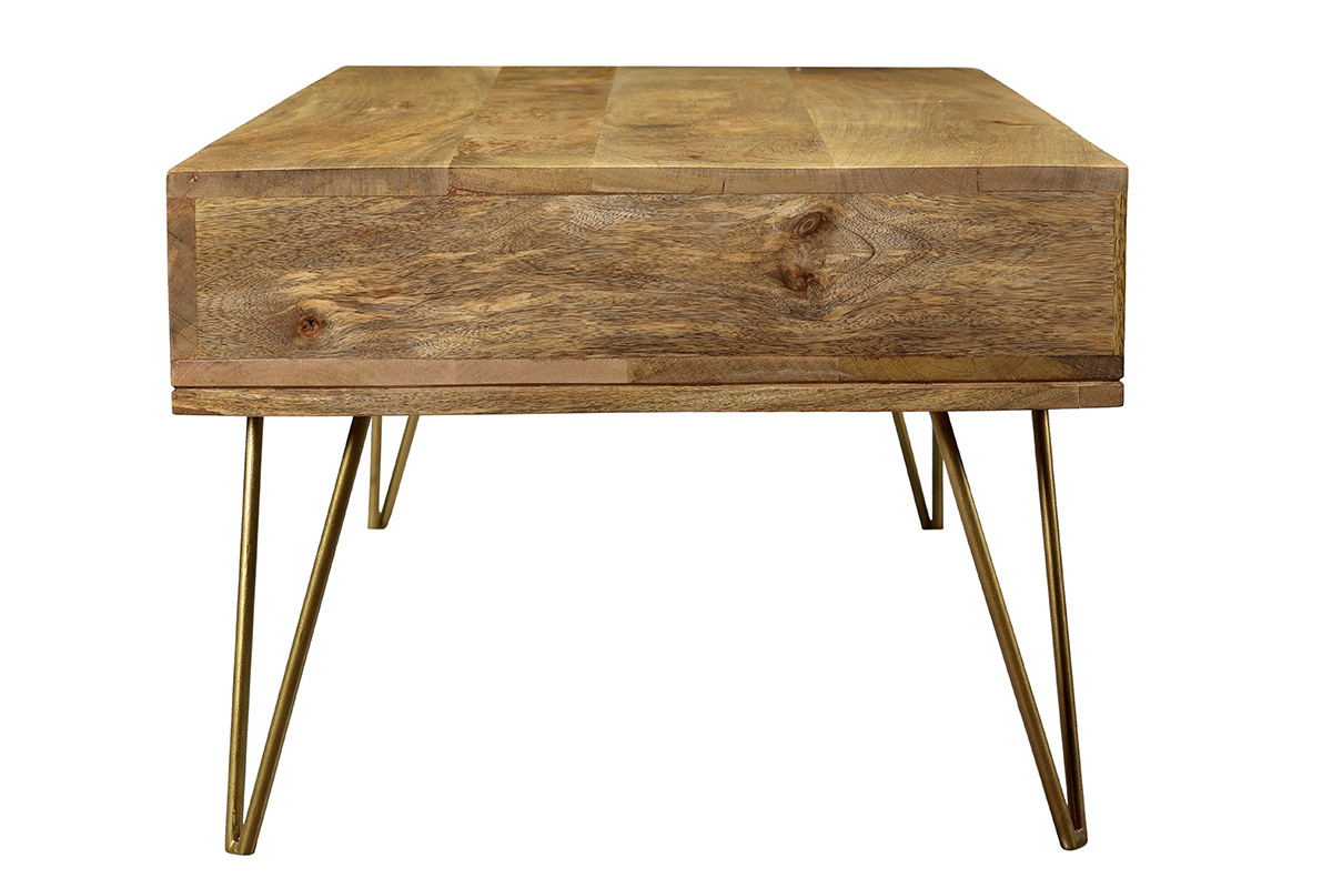 Mesa de centro en mango y metal dorado LINIUM