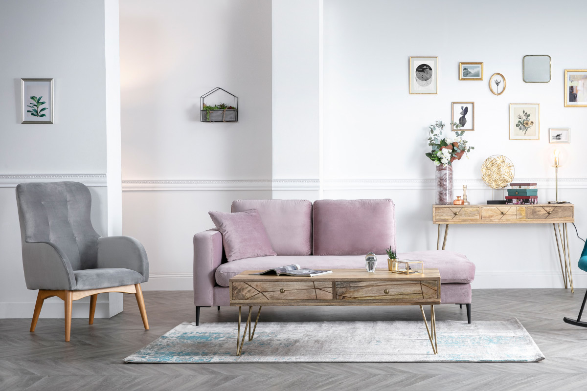 Mesa de centro en mango y metal dorado LINIUM