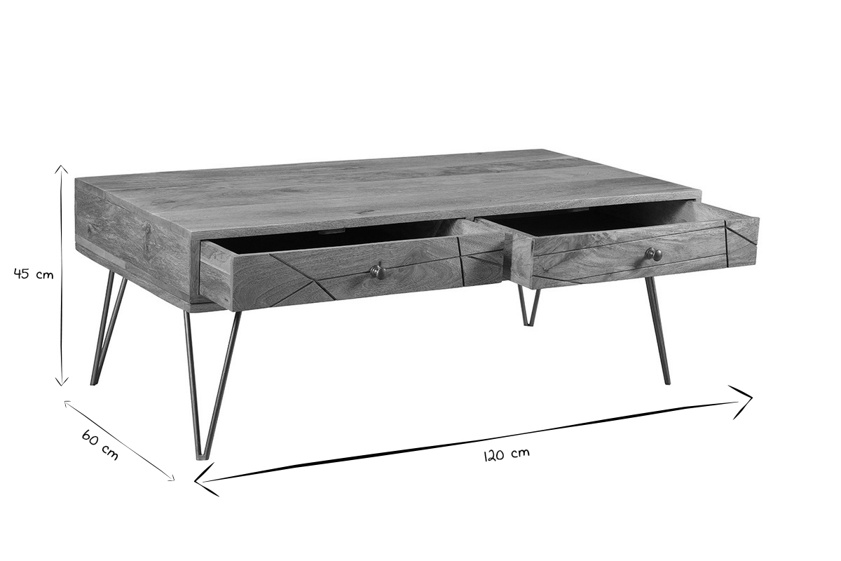 Mesa de centro en mango y metal dorado LINIUM