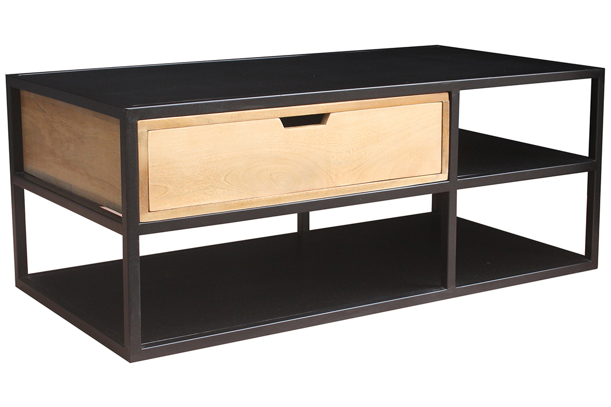 Mesa de centro en mango y metal negro JAIPUR