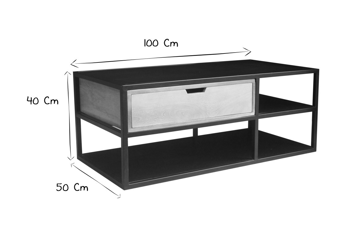 Mesa de centro en mango y metal negro JAIPUR