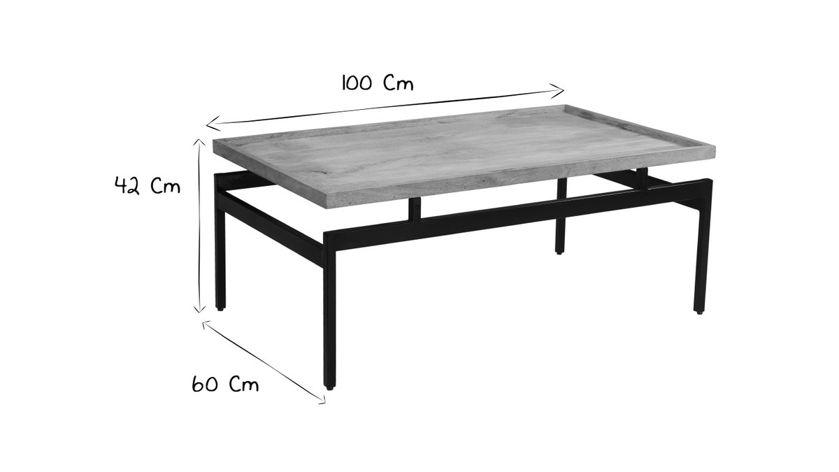 Mesa de centro en mangoy metal negro L100 cm FRAME