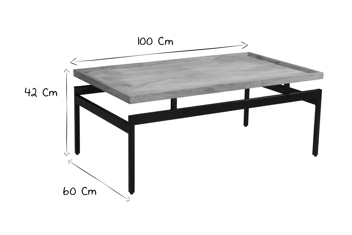 Mesa de centro en mangoy metal negro L100 cm FRAME