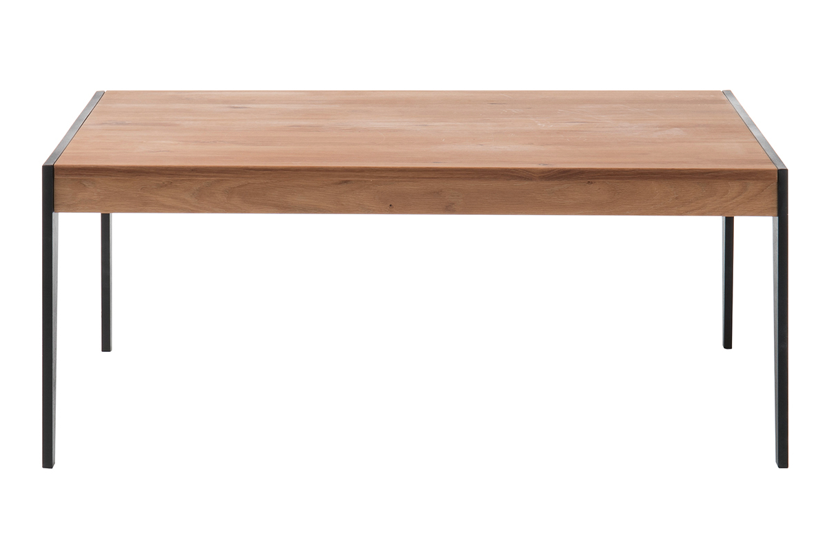 Mesa de centro en roble macizo y metal negro L102 cm LIPA
