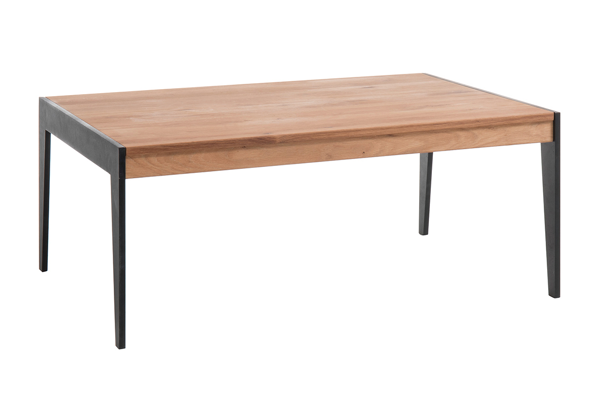 Mesa de centro en roble macizo y metal negro L102 cm LIPA
