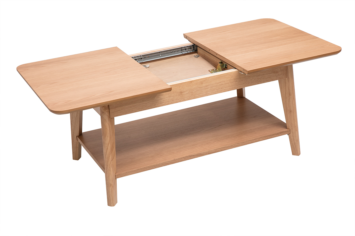 Mesa de centro extensible rectangular de madera clara L90-120 cm VILI
