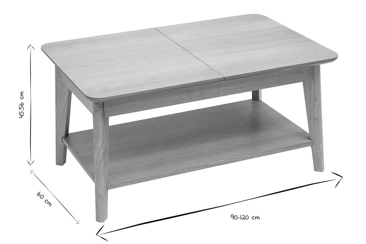 Mesa de centro extensible rectangular de madera clara L90-120 cm VILI