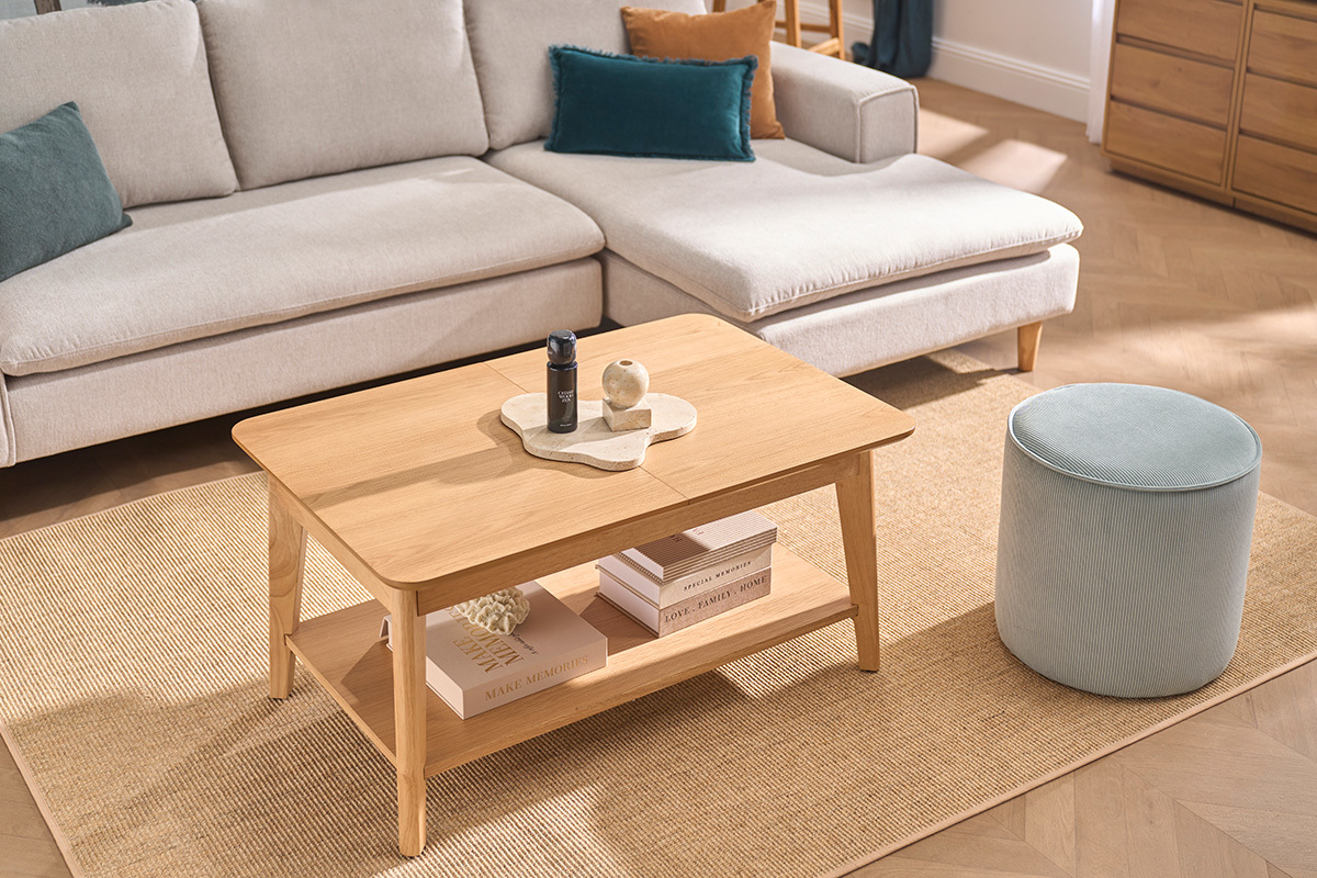 Mesa de centro extensible rectangular de madera clara L90-120 cm VILI
