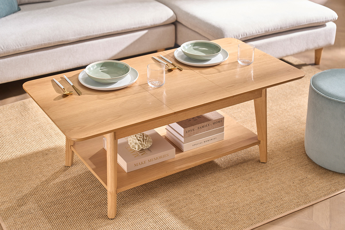 Mesa de centro extensible rectangular de madera clara L90-120 cm VILI