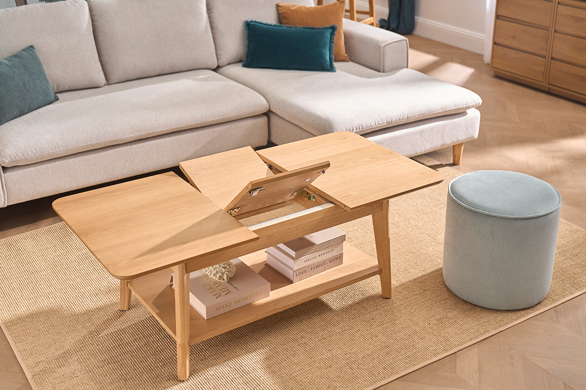 Mesa de centro extensible rectangular de madera clara L90-120 cm VILI
