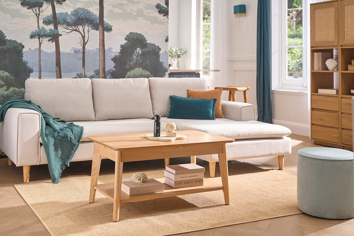Mesa de centro extensible rectangular de madera oscura L90-120 cm VILI