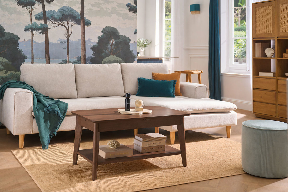 Mesa de centro extensible rectangular de madera oscura L90-120 cm VILI