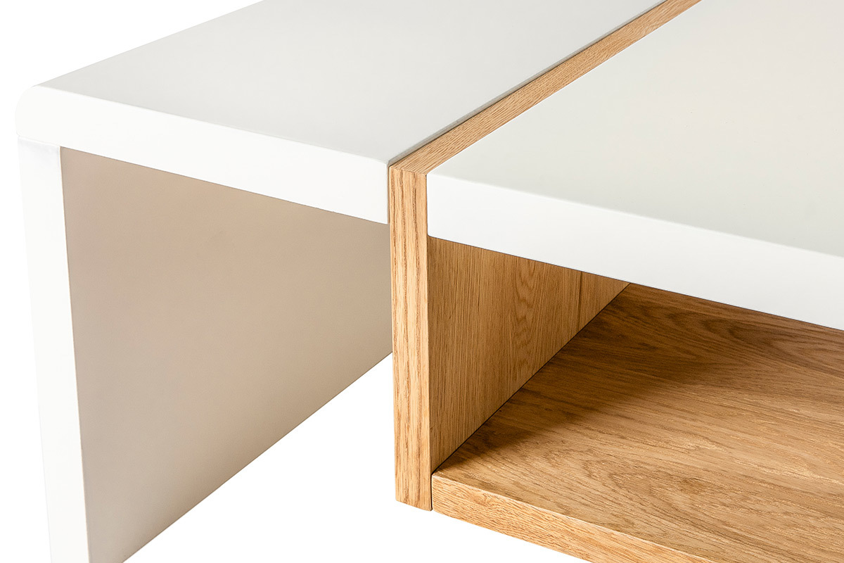 Mesa de centro lacada blanca y chapado roble INSERT
