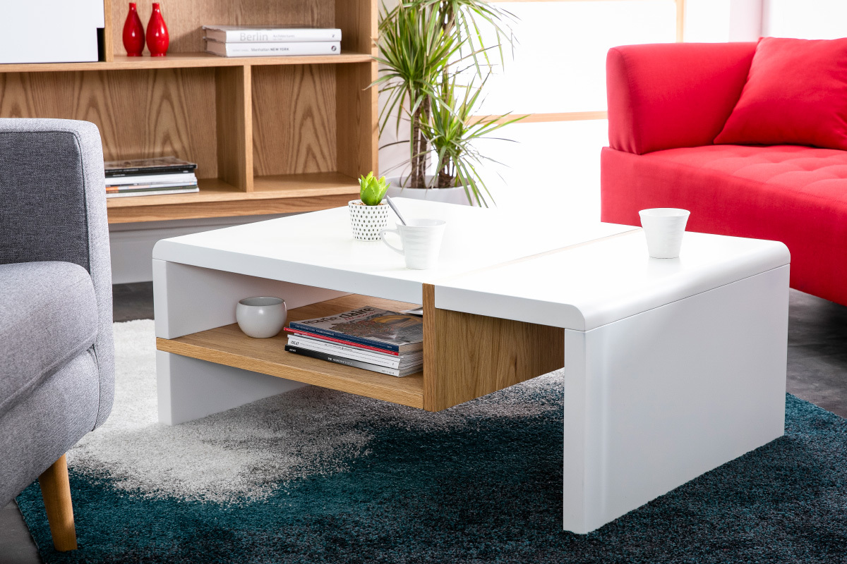 Mesa de centro lacada blanca y chapado roble INSERT