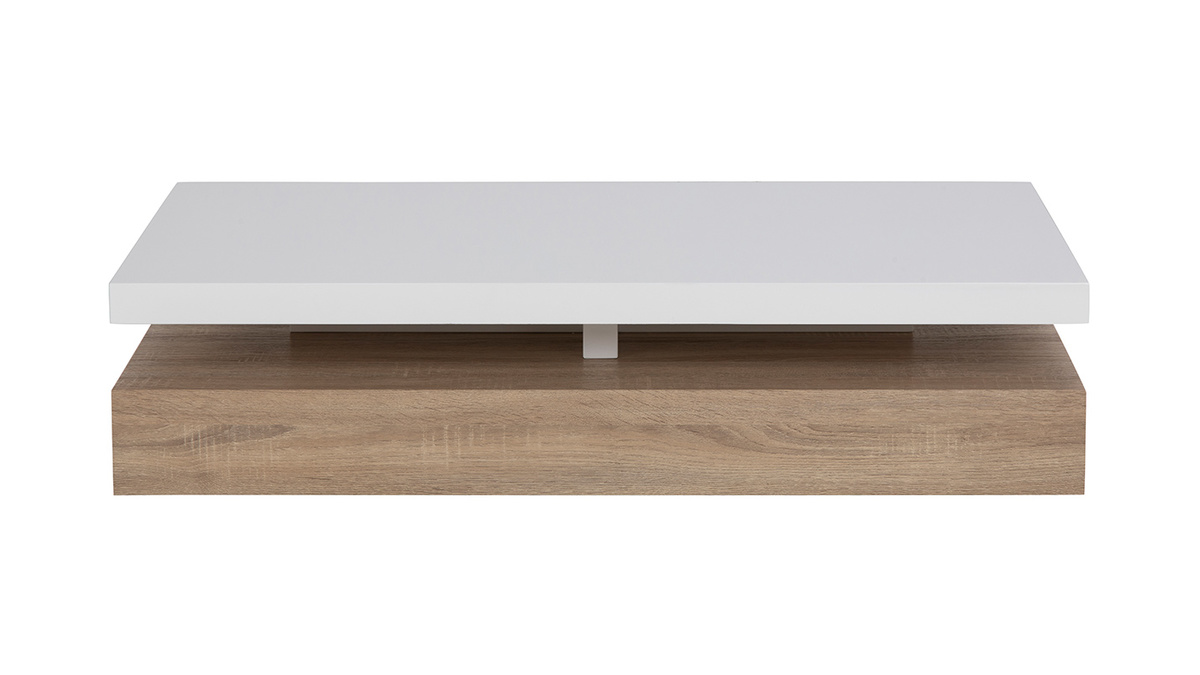 Mesa de centro lacado blanco brillante y madera SONOMA