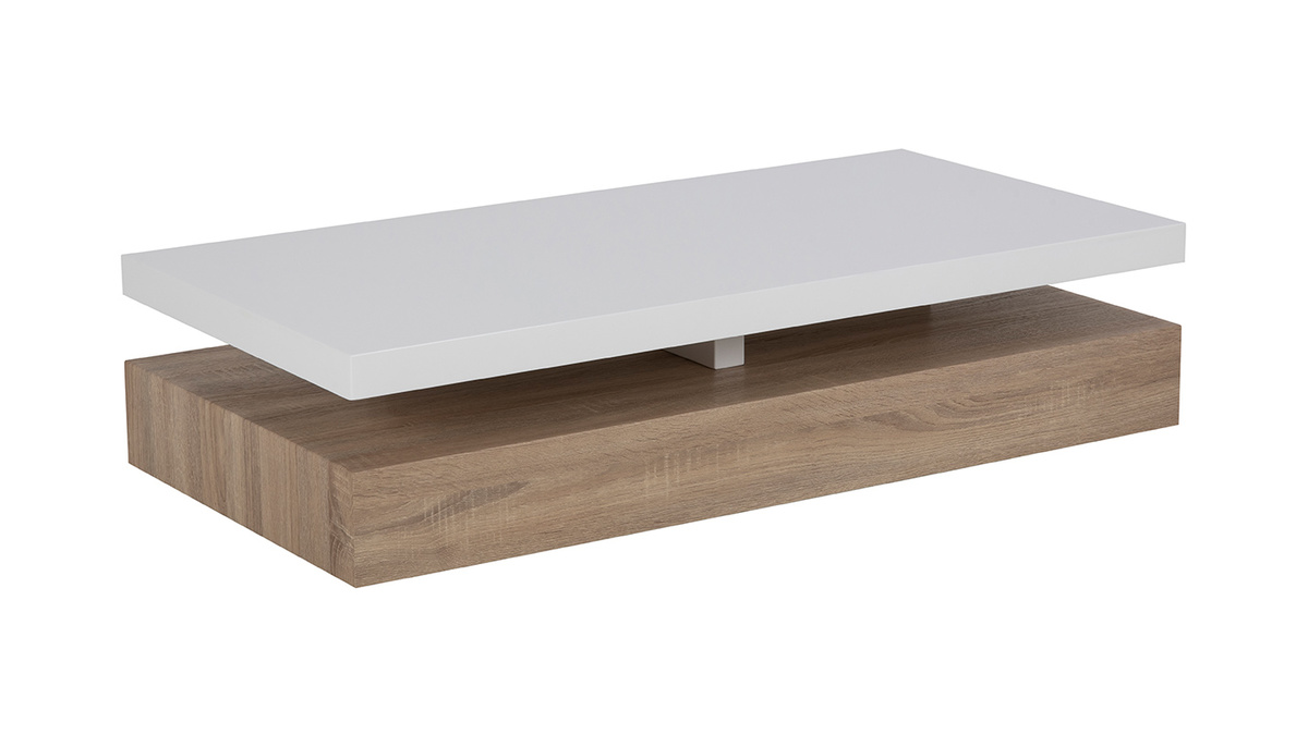 Mesa de centro lacado blanco brillante y madera SONOMA