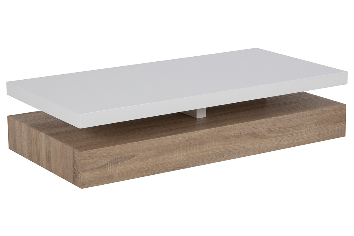 Mesa de centro lacado blanco brillante y madera SONOMA