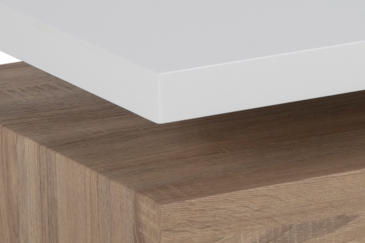 Mesa de centro lacado blanco brillante y madera SONOMA