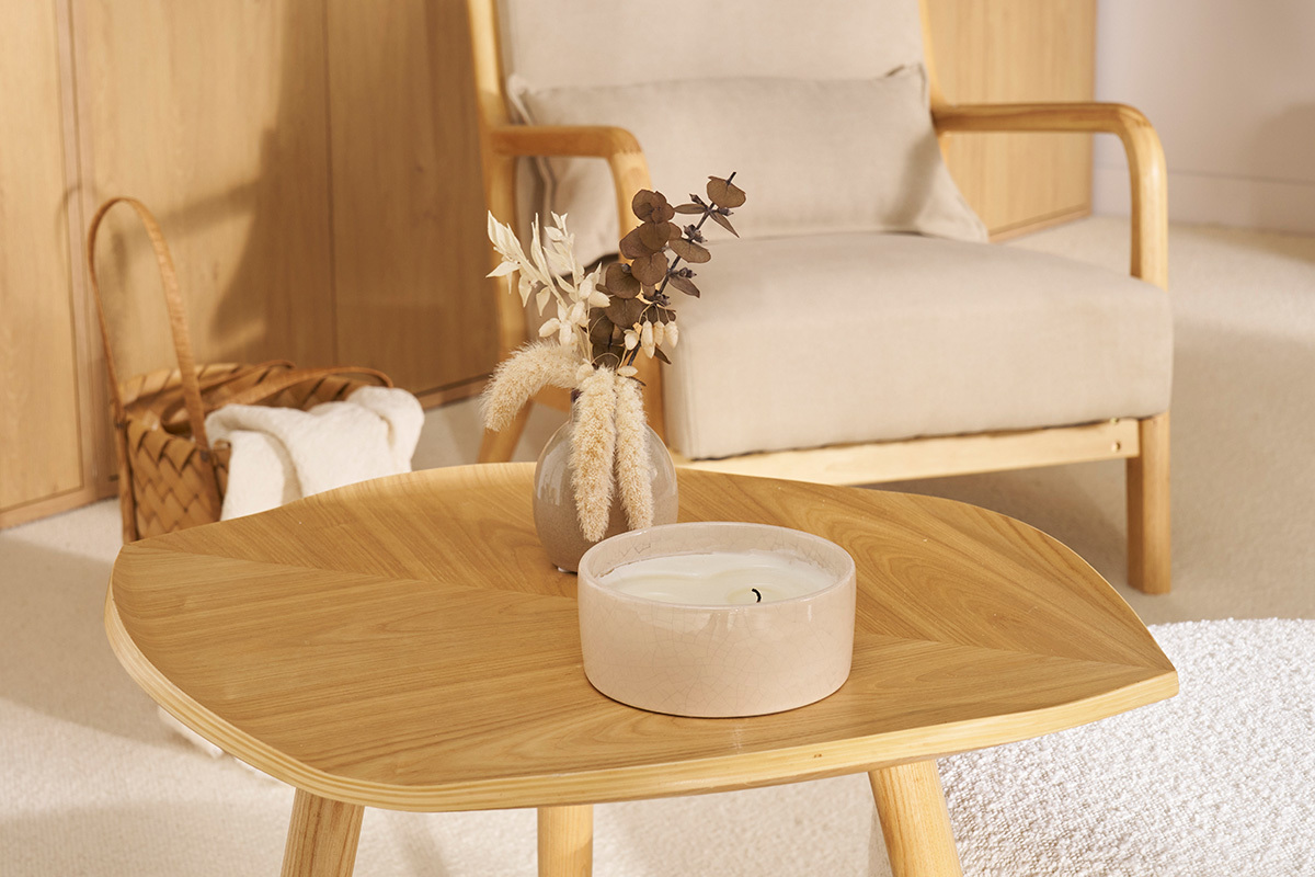 Mesa de centro madera en forma de hoja L60 cm PHYLL