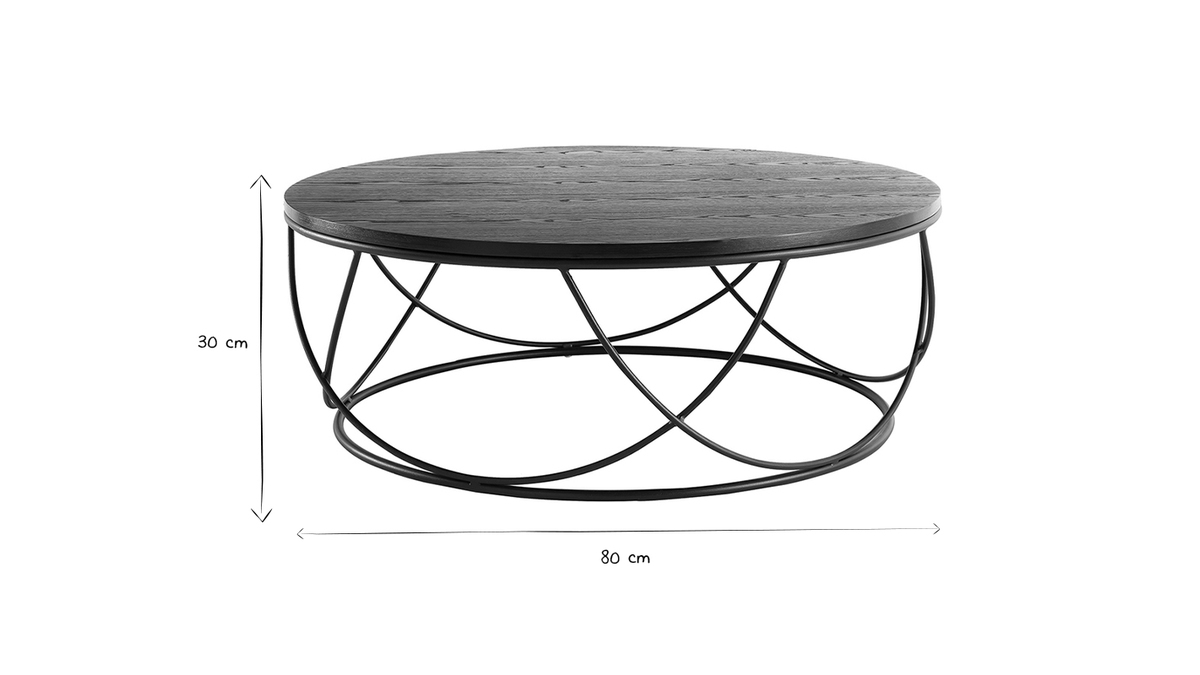 Mesa de centro madera negra y metal negro D80 x A30 cm LACE