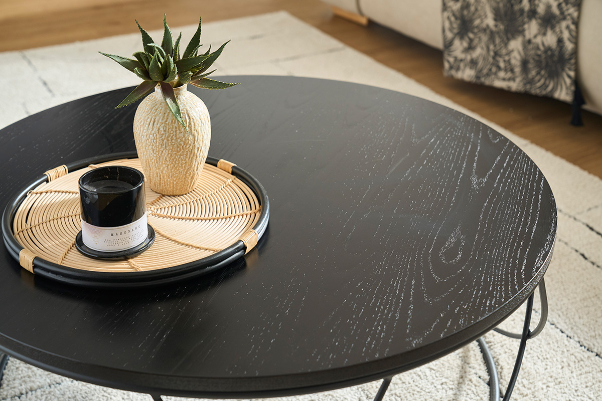 Mesa de centro madera negra y metal negro D80 x A30 cm LACE