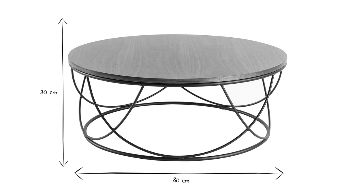 Mesa de centro madera oscura y metal negro redonda 80 cm LACE