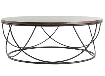 Mesa de centro madera oscura y metal negro redonda 80 cm LACE
