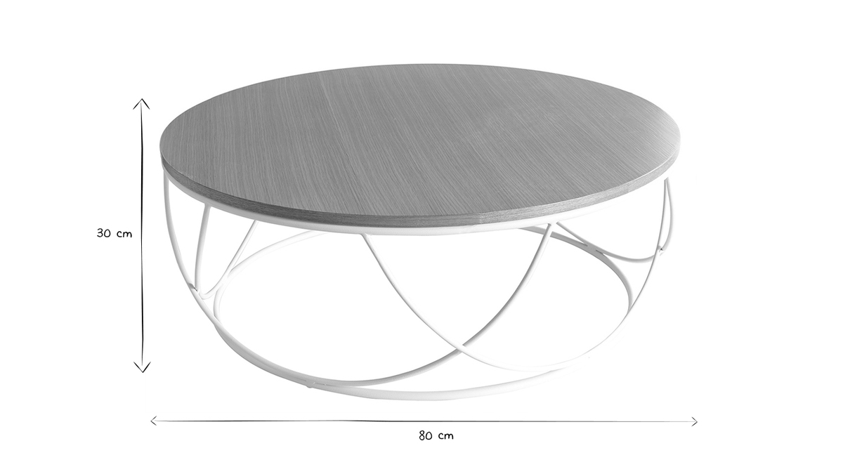 Mesa de centro madera y metal blanco redonda 80 cm LACE
