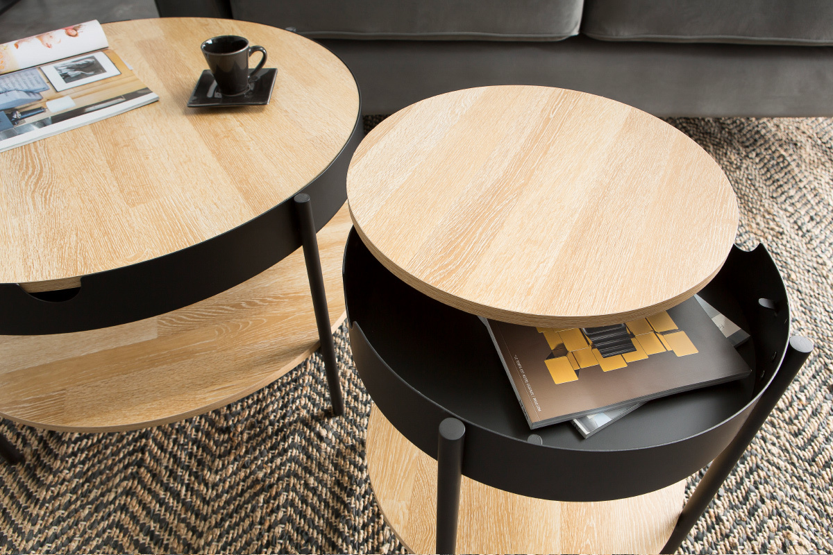 Mesa de centro madera y metal negro 45cm SUZIE