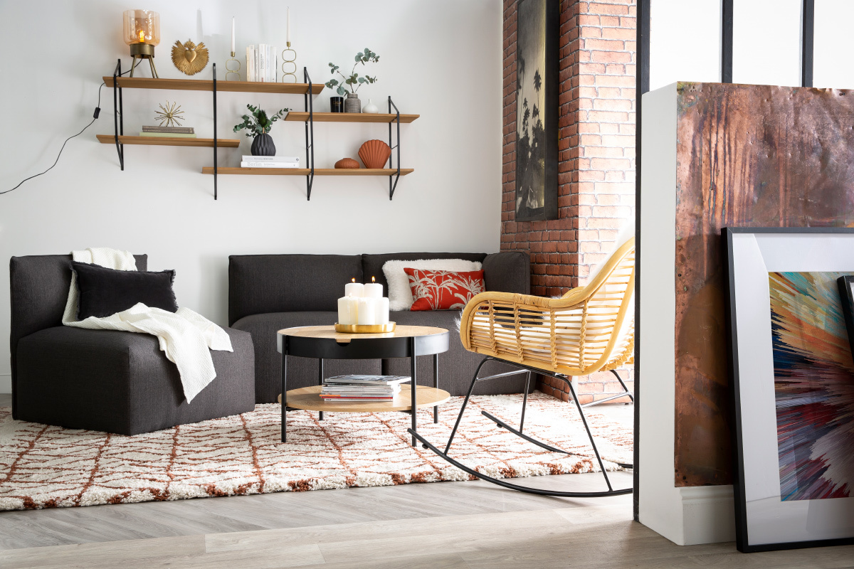 Mesa de centro madera y metal negro 75cm SUZIE