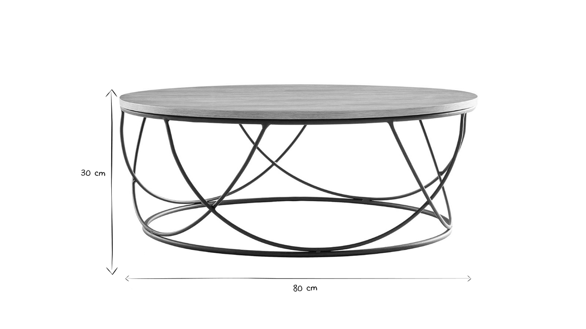 Mesa de centro madera y metal negro redonda 80cm LACE