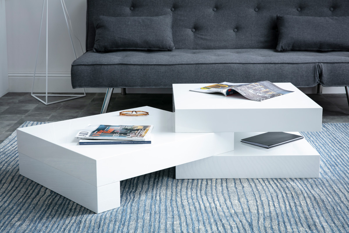 Mesa de centro moderna blanco brillante LUNA