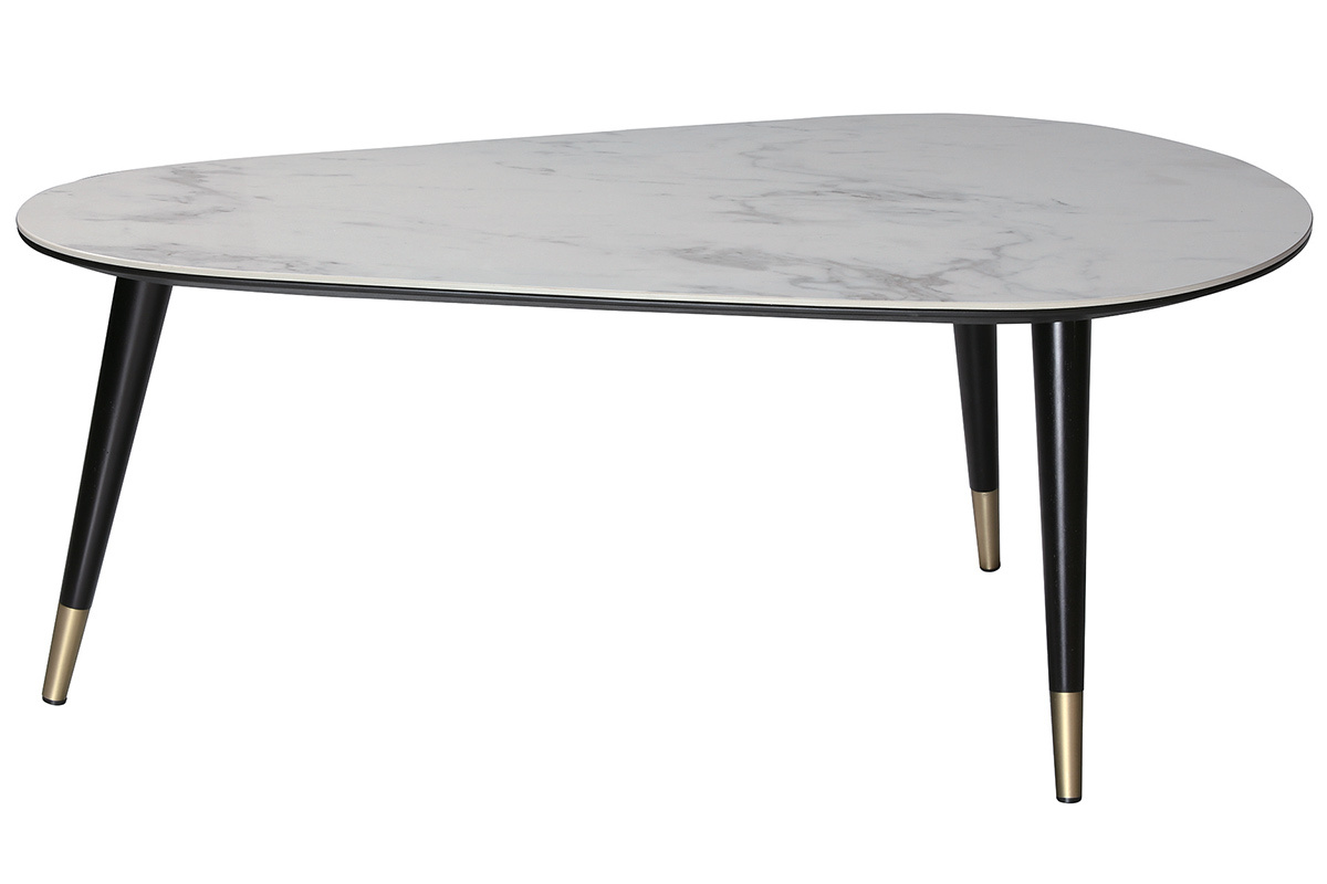 Mesa de centro moderna efecto mrmol con patas madera y oro ALLURE