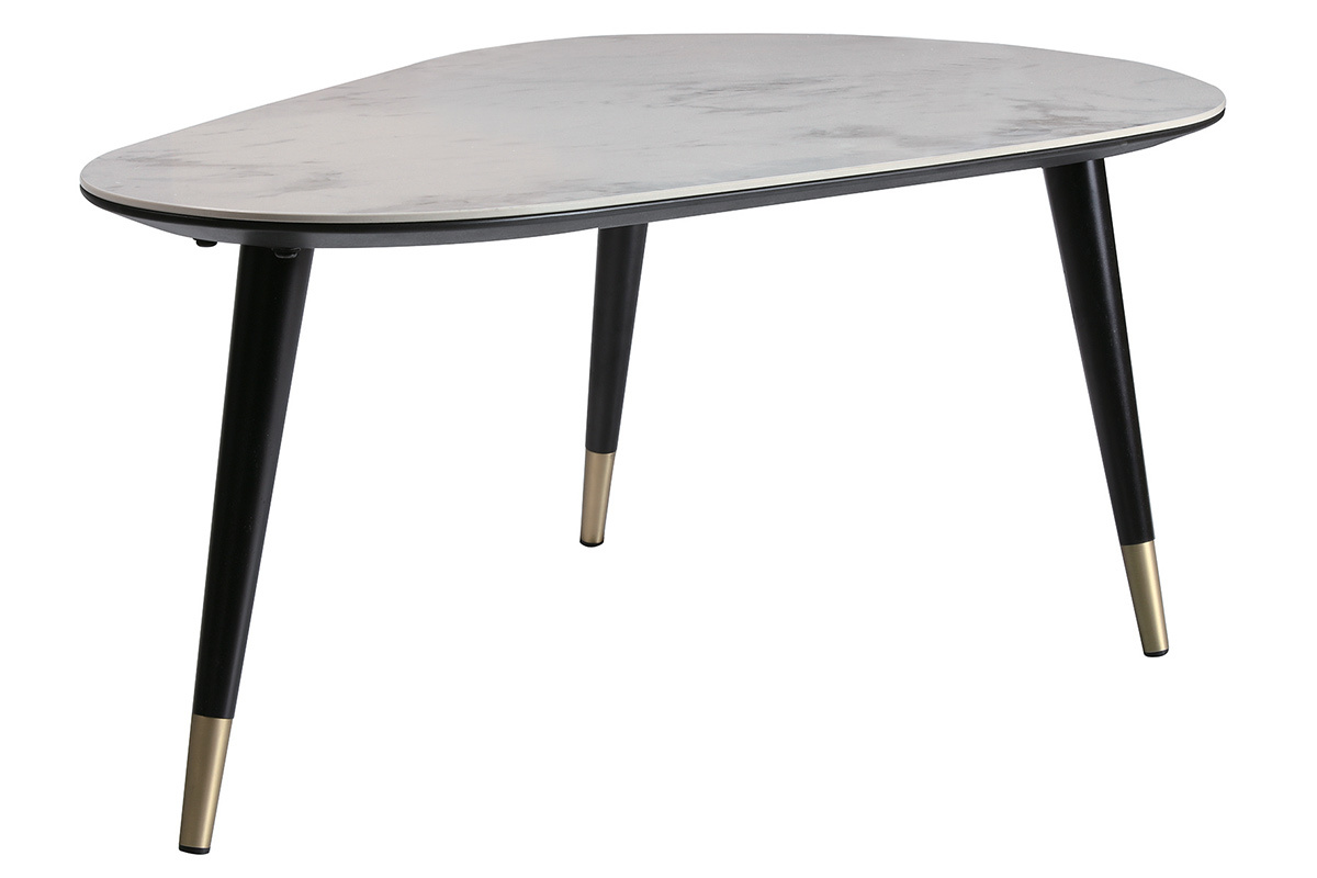 Mesa de centro moderna efecto mrmol con patas madera y oro ALLURE