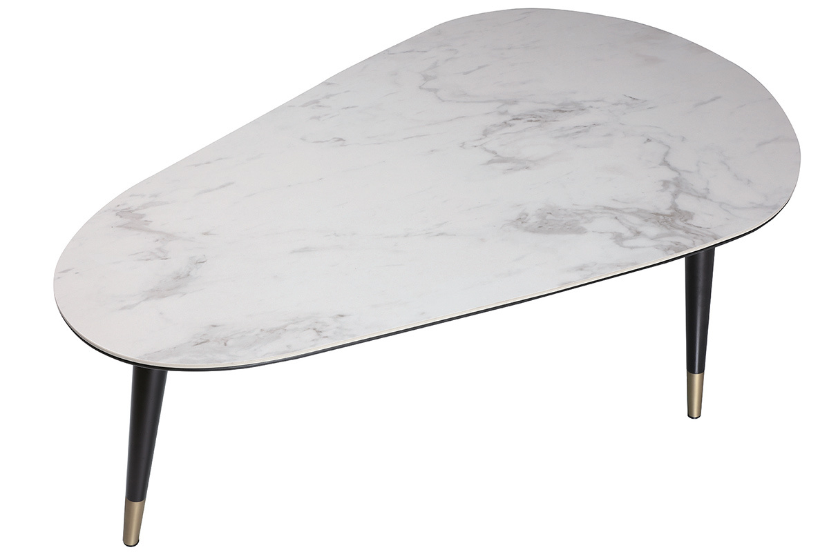 Mesa de centro moderna efecto mrmol con patas madera y oro ALLURE