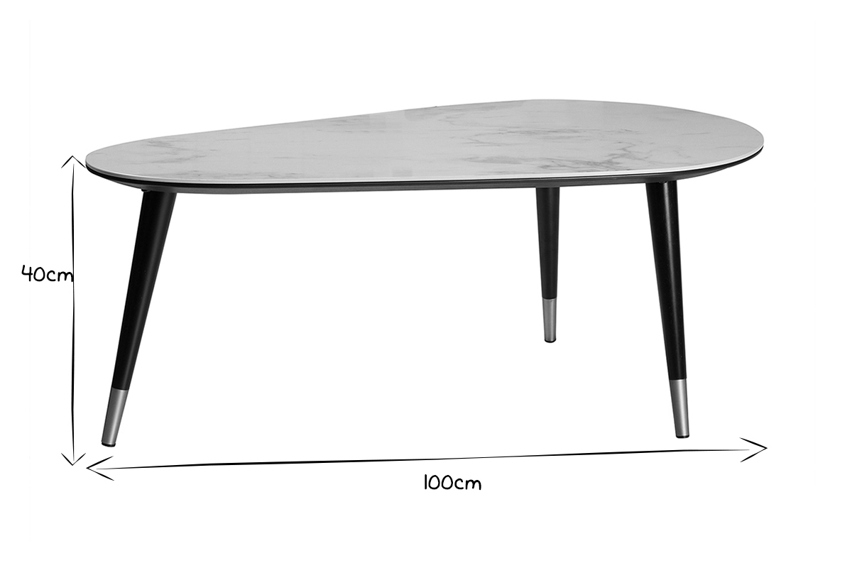 Mesa de centro moderna efecto mrmol con patas madera y oro ALLURE