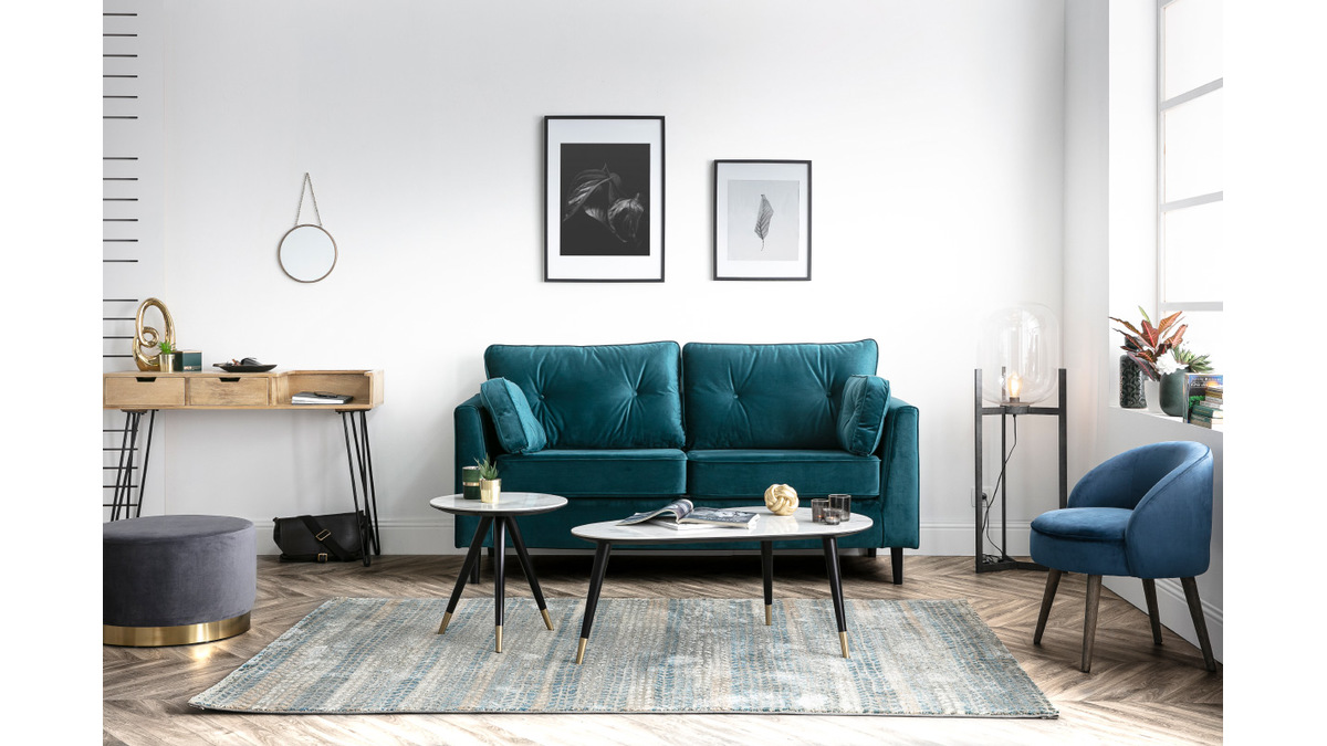 Mesa de centro moderna efecto mrmol con patas madera y oro ALLURE