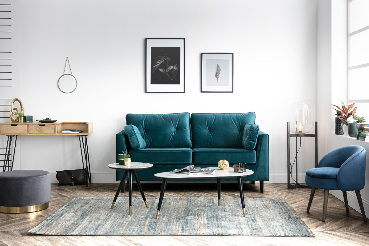 Mesa de centro moderna efecto mrmol con patas madera y oro ALLURE