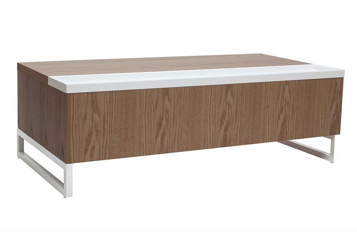 Mesa de centro moderna elevable madera y blanca con almacenaje URBAN