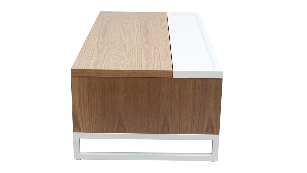 Mesa de centro moderna elevable madera y blanca con almacenaje URBAN