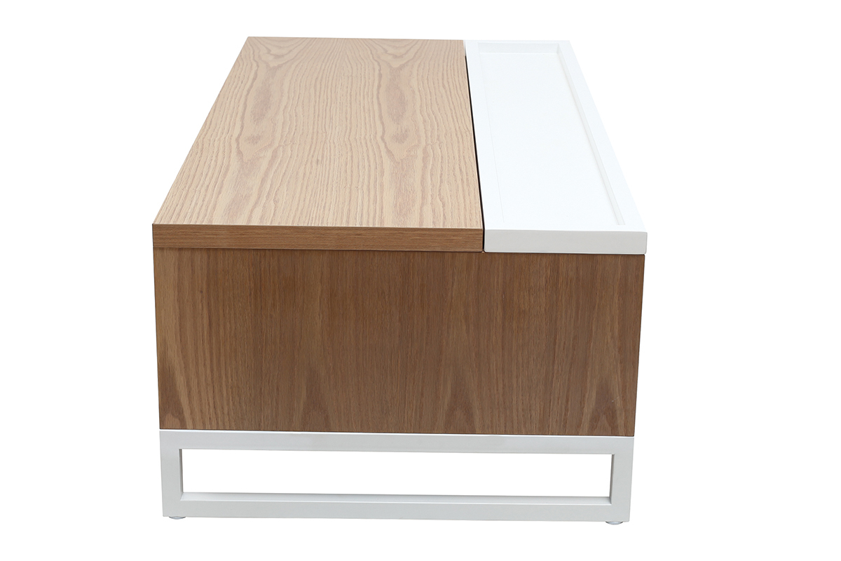 Mesa de centro moderna elevable madera y blanca con almacenaje URBAN