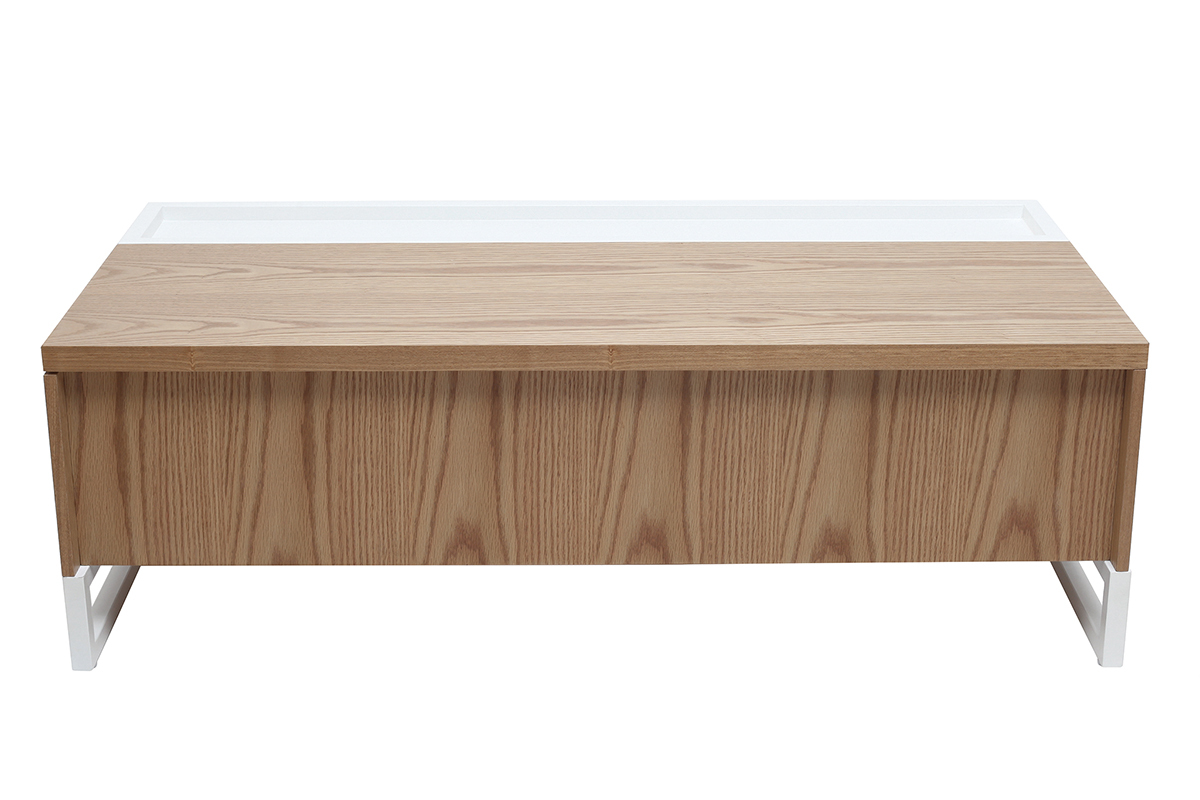 Mesa de centro moderna elevable madera y blanca con almacenaje URBAN