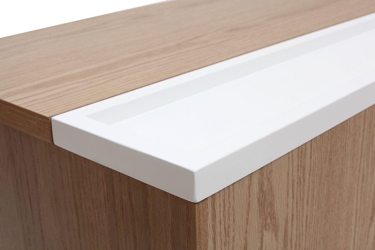 Mesa de centro moderna elevable madera y blanca con almacenaje URBAN