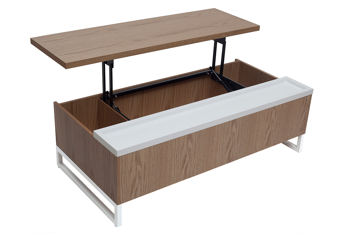 Mesa de centro moderna elevable madera y blanca con almacenaje URBAN