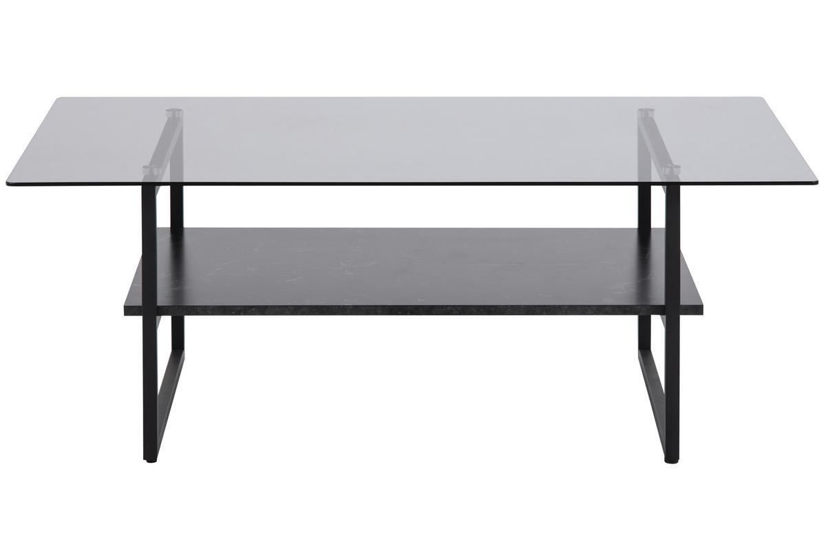 Mesa de centro moderna en cristal ahumado con estante efecto mrmol negro ZAHO