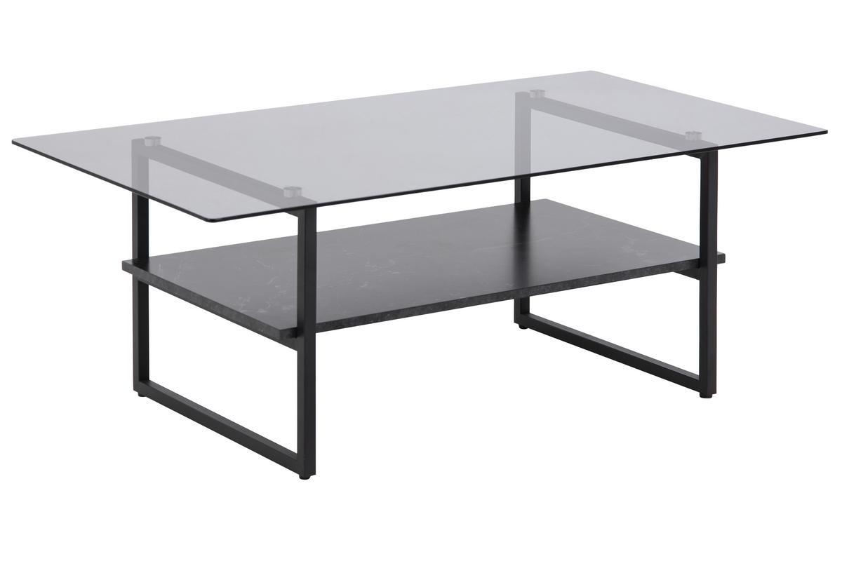 Mesa de centro moderna en cristal ahumado con estante efecto mrmol negro ZAHO