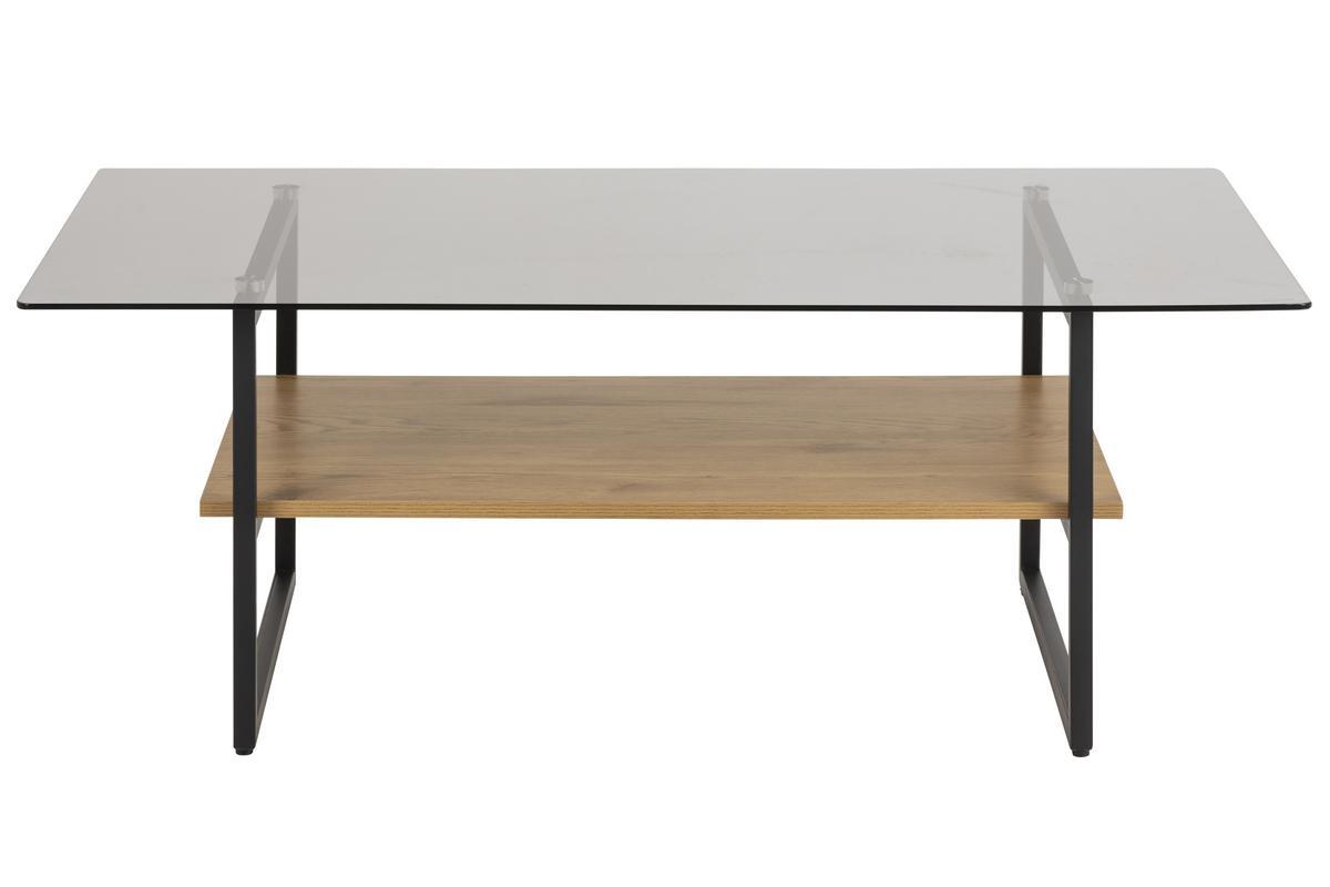 Mesa de centro moderna en cristal ahumado con estante efecto roble ZAHO