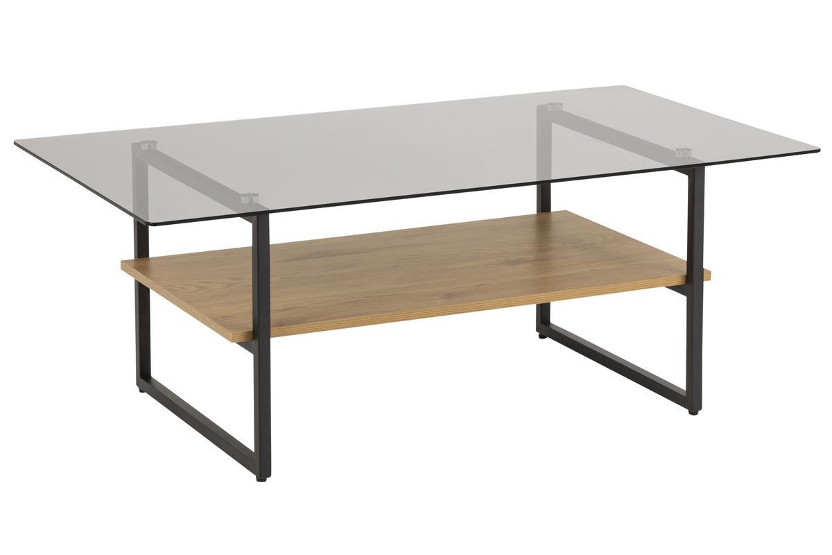 Mesa de centro moderna en cristal ahumado con estante efecto roble ZAHO